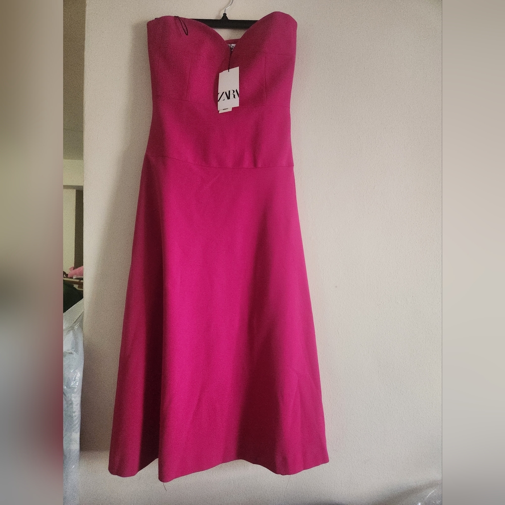 Zara bustier midi dress fuschia/pink Size S & M. BNWT - Picture 2 of 10